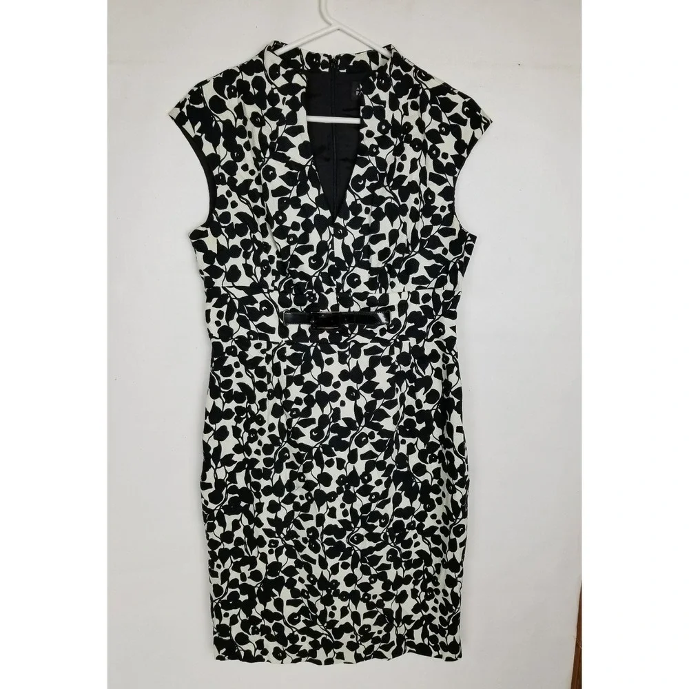 Adrianna Papell Size 12 Cap Sleeve Black Ivory Cotton Blend  EC - Picture 2 of 7